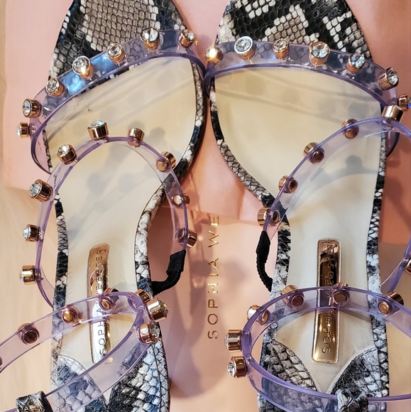 Sophia Webster Black and White Snake Gem Rosalind Mid Sandals - Picture 3 of 8